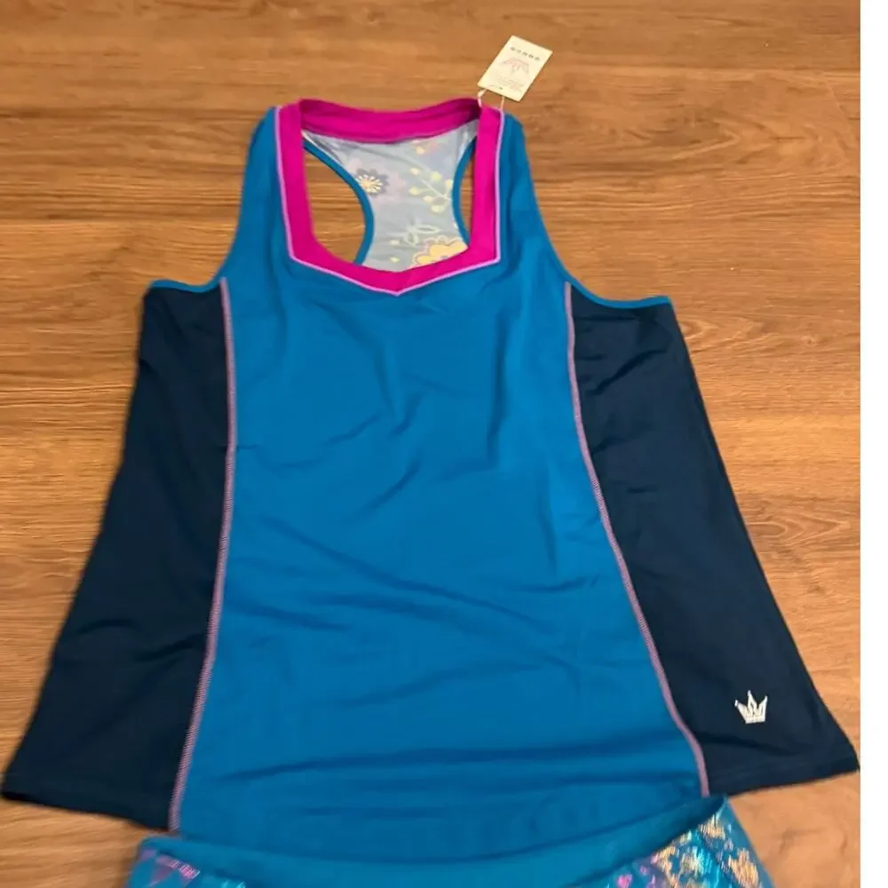 Crowned Athletics 2 Pc Activewear Set XXL Floral Tank Top Skort NWT Disney